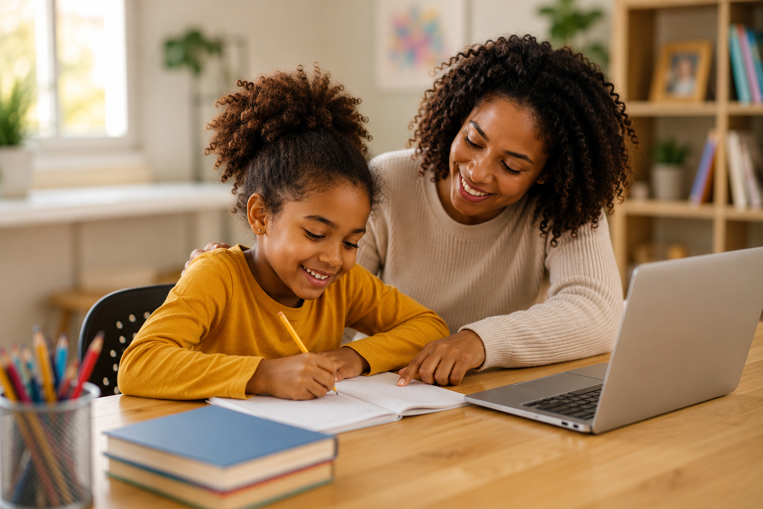 Parent supporting a child with home learning